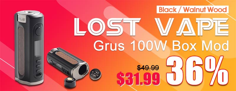 Lost Vape Grus 100W Box Mod - Black / Walnut Wood