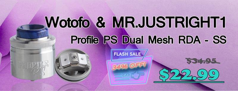Authentic Wotofo & MR.JUSTRIGHT1 Profile PS Dual Mesh RDA - SS Flash Sale